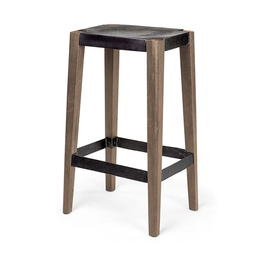 Mercana - Nell 30" Seat Height Black Metal Seat & Foot Rest With Brown Wood Legs Stool - 50508 view 1