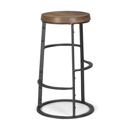 Mercana - Neo 26.3" Seat Height Brown Wood Seat Black Metal Frame Stool - 67903_CLOSEOUT view 1
