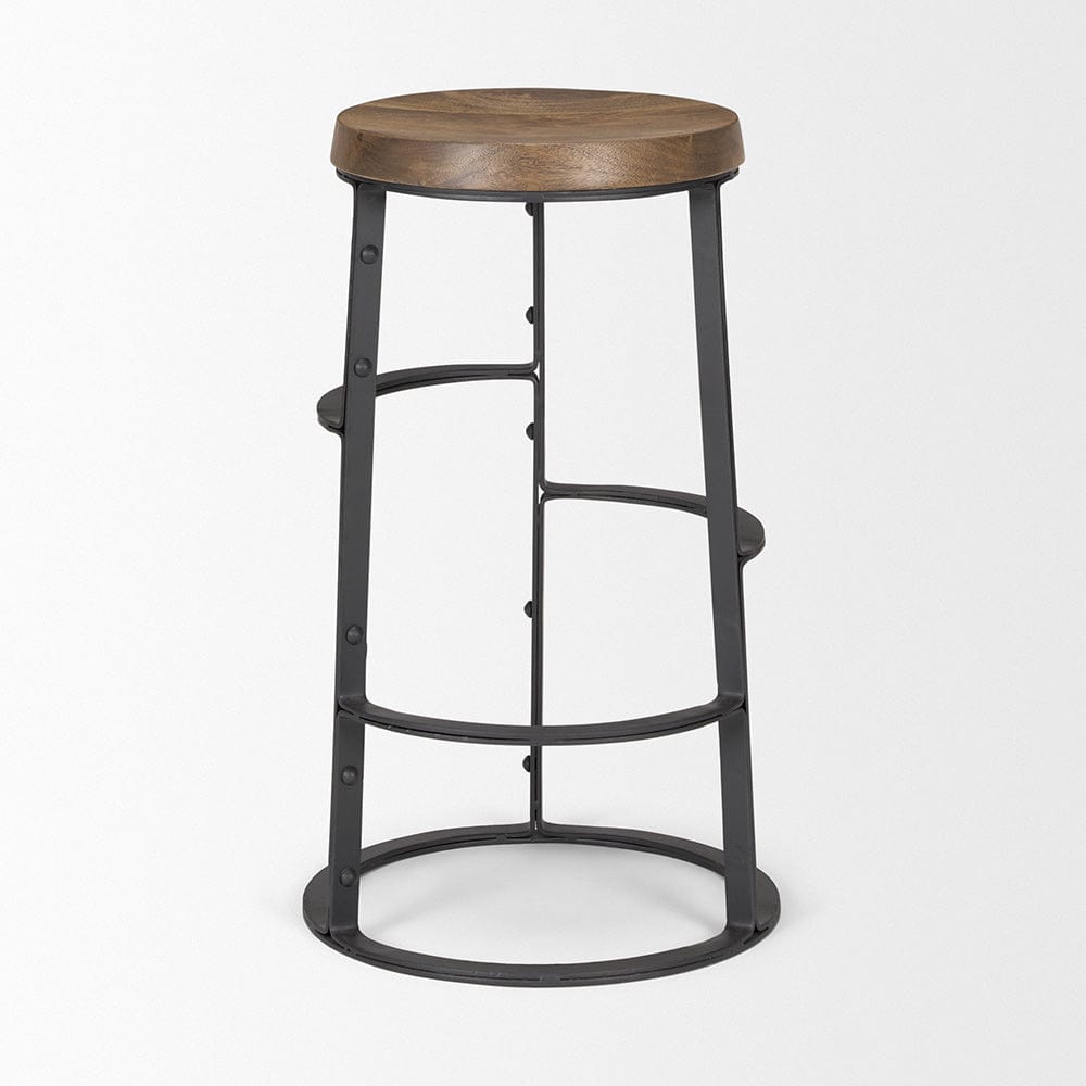 Mercana - Neo 26.3" Seat Height Brown Wood Seat Black Metal Frame Stool - 67903_CLOSEOUT view 2