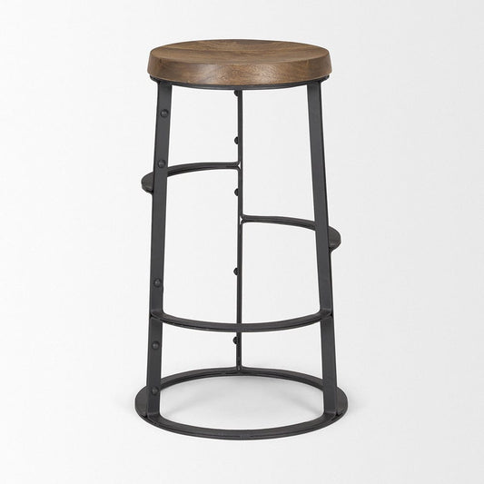 Mercana - Neo 26.3" Seat Height Brown Wood Seat Black Metal Frame Stool - 67903_CLOSEOUT view 2