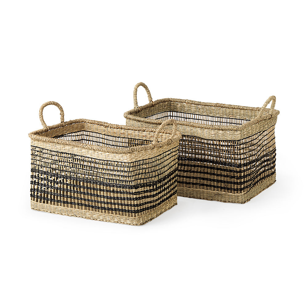 Mercana - Nia 18.5L x 13.4W x 14.6H Light Brown Seagrass Rectangular Basket with Handles (Set of 2) - 69610 view 1