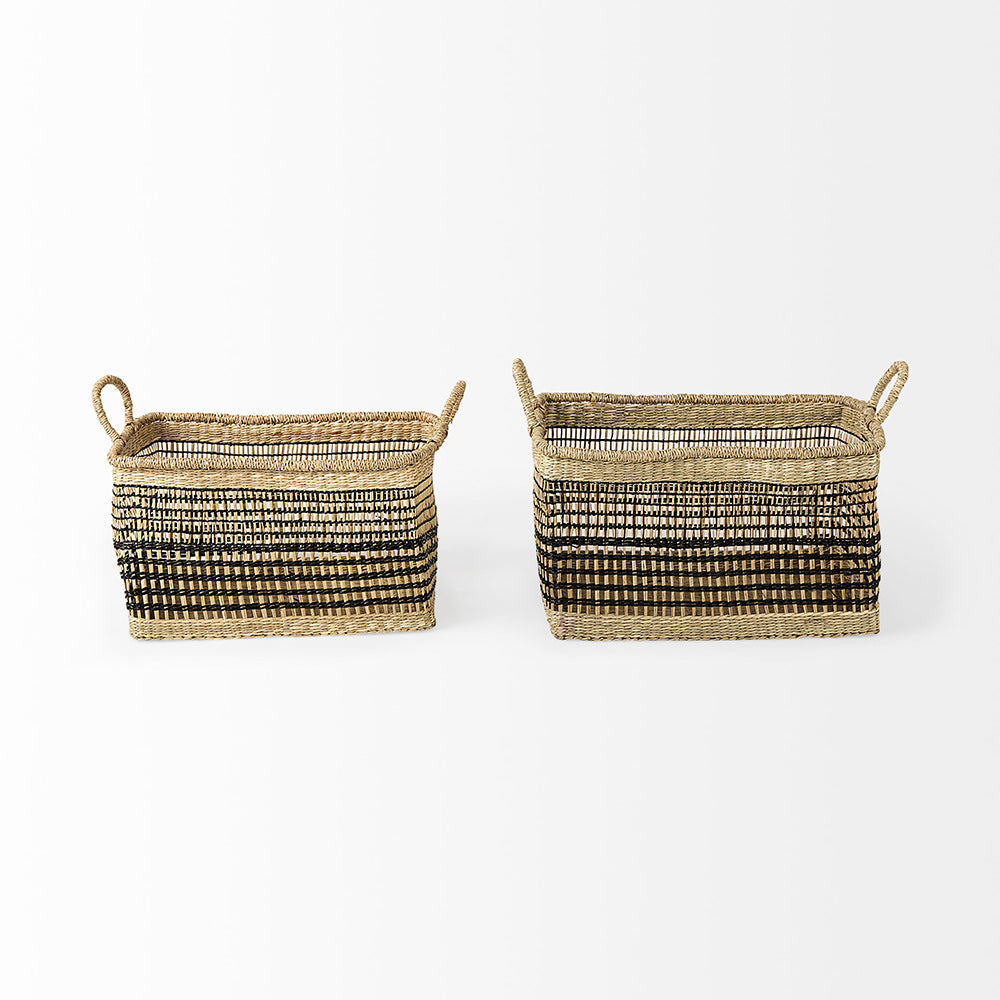 Mercana - Nia 18.5L x 13.4W x 14.6H Light Brown Seagrass Rectangular Basket with Handles (Set of 2) - 69610 view 2