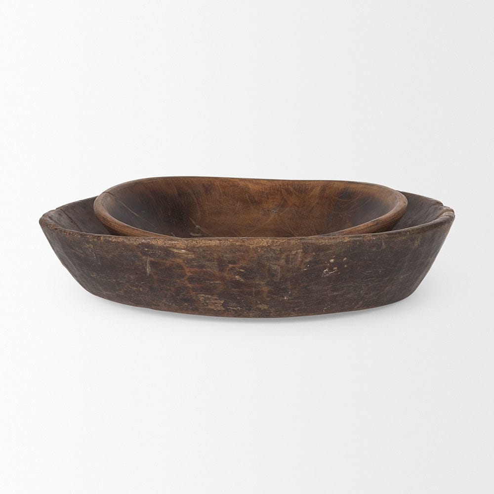 Mercana - Nikita Large Medium Brown Reclaimed Wood Bowls (Set of 2) - 70145 view 3
