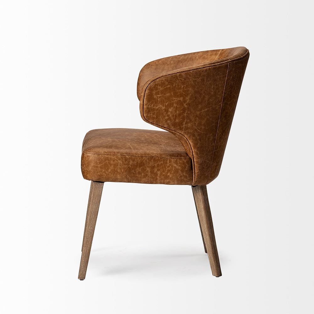 Mercana - Niles 22.5L x 24.0W x 32.0H Brown Faux Leather Seat W/Brown Wooden Legs Wingback Dining Chair - 68323 view 4