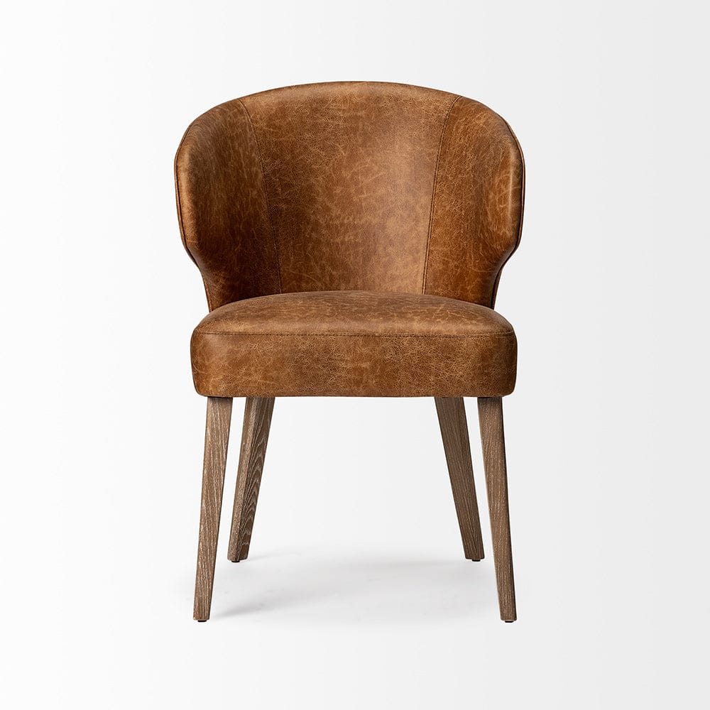 Mercana - Niles 22.5L x 24.0W x 32.0H Brown Faux Leather Seat W/Brown Wooden Legs Wingback Dining Chair - 68323 view 5