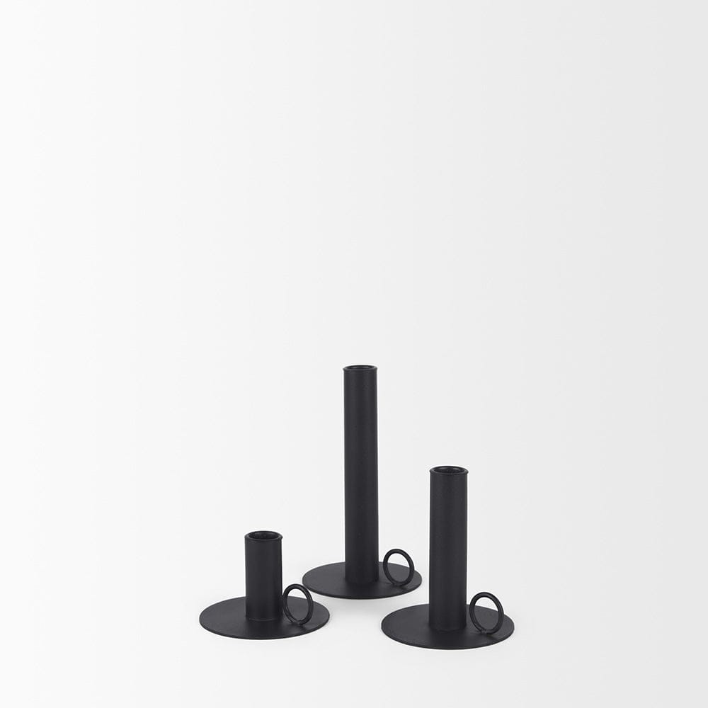 Mercana - Noir Matte Black Metal Candle Holders (Set of 3) - 70524 view 3