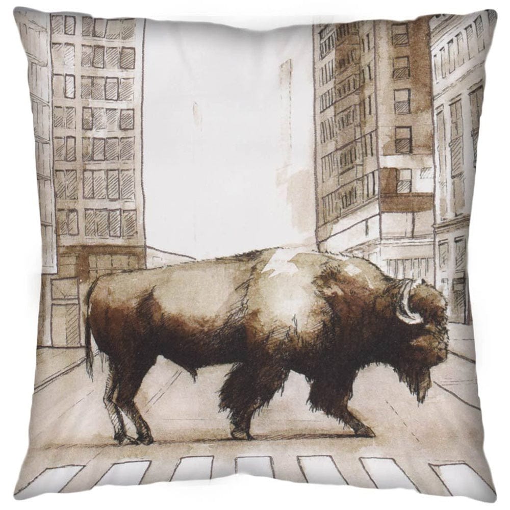 Mercana - Northstreet II 18 x 18 Brown Bison City Crossing Decorative Pillow Cover - 67327_CLOSEOUT view 1