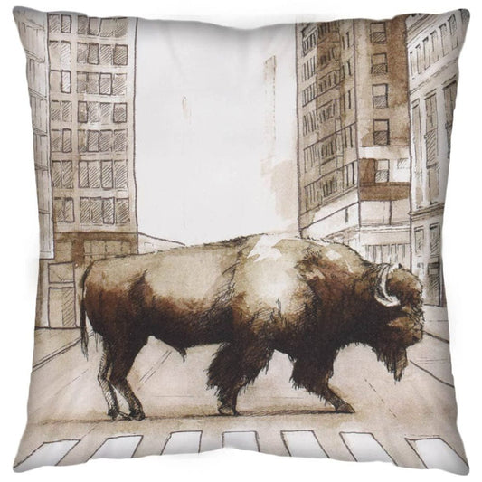 Mercana - Northstreet II 18 x 18 Brown Bison City Crossing Decorative Pillow Cover - 67327_CLOSEOUT view 1