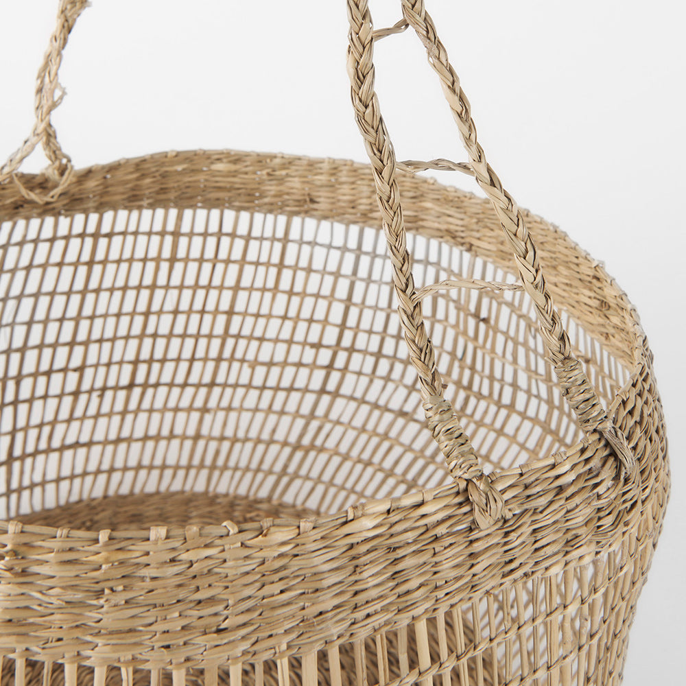 Mercana - Nova 15.0L x 15.0W x 9.4H Light Brown Seagrass Woven Round Basket W/ Long Handle (Set of 2) - 69592 view 6