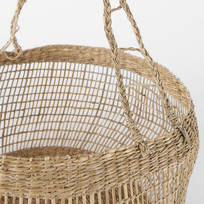 Mercana - Nova 15.0L x 15.0W x 9.4H Light Brown Seagrass Woven Round Basket W/ Long Handle (Set of 2) - 69592 view 6