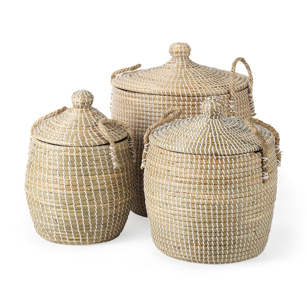 Mercana - Olivia 15.7L x 15.7W x 17.3H Beige Seagrass Basket W/Lid and Handles (Set of 3) - 69613 view 1