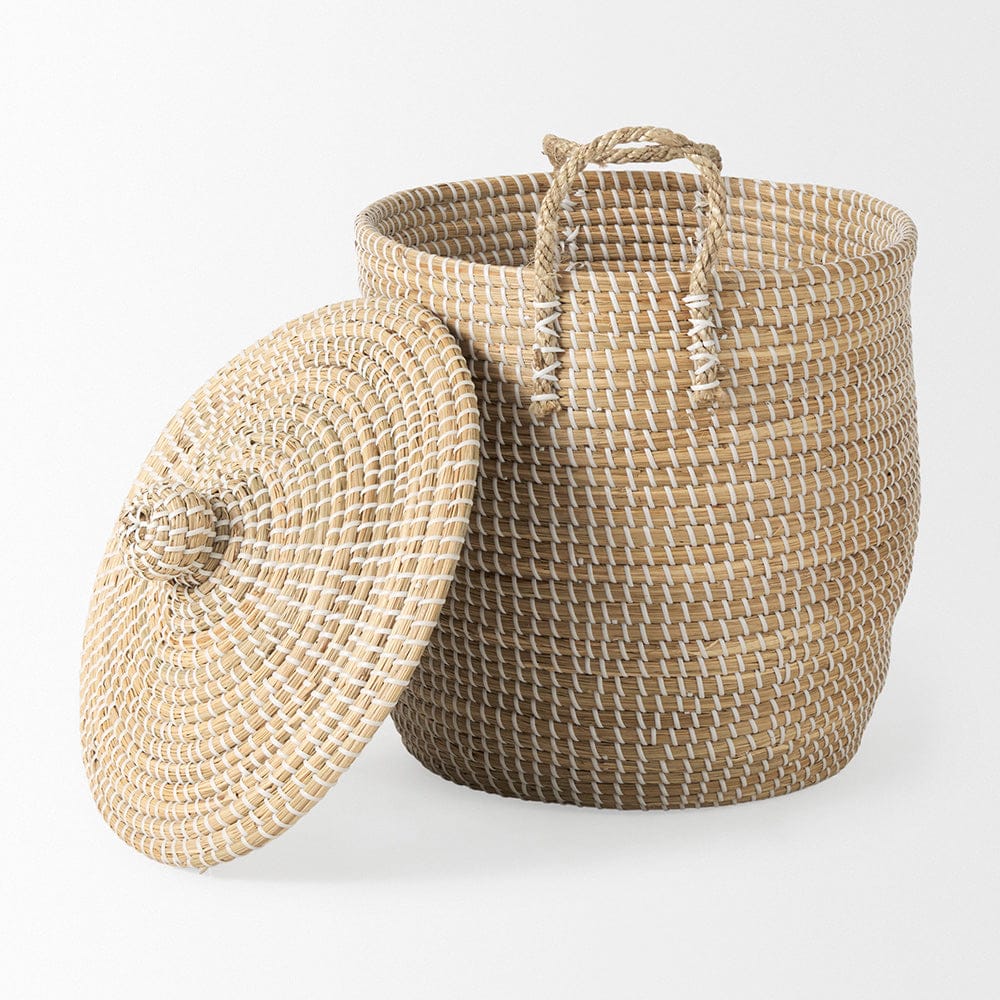 Mercana - Olivia 15.7L x 15.7W x 17.3H Beige Seagrass Basket W/Lid and Handles (Set of 3) - 69613 view 4