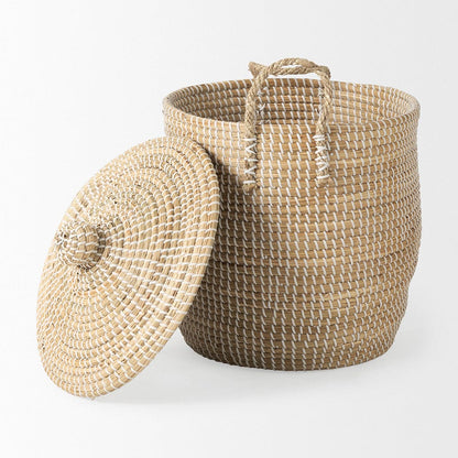 Mercana - Olivia 15.7L x 15.7W x 17.3H Beige Seagrass Basket W/Lid and Handles (Set of 3) - 69613 view 4