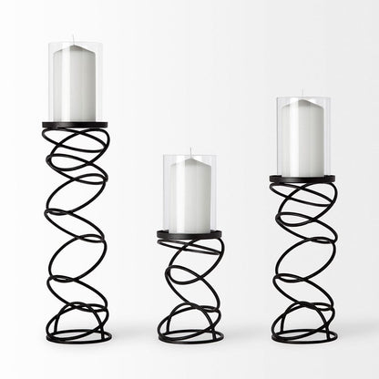 Mercana - Omega II Medium Black Metal Stacked Ring Table Candle Holder - 67879 view 2