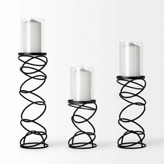 Mercana - Omega II Medium Black Metal Stacked Ring Table Candle Holder - 67879 view 2