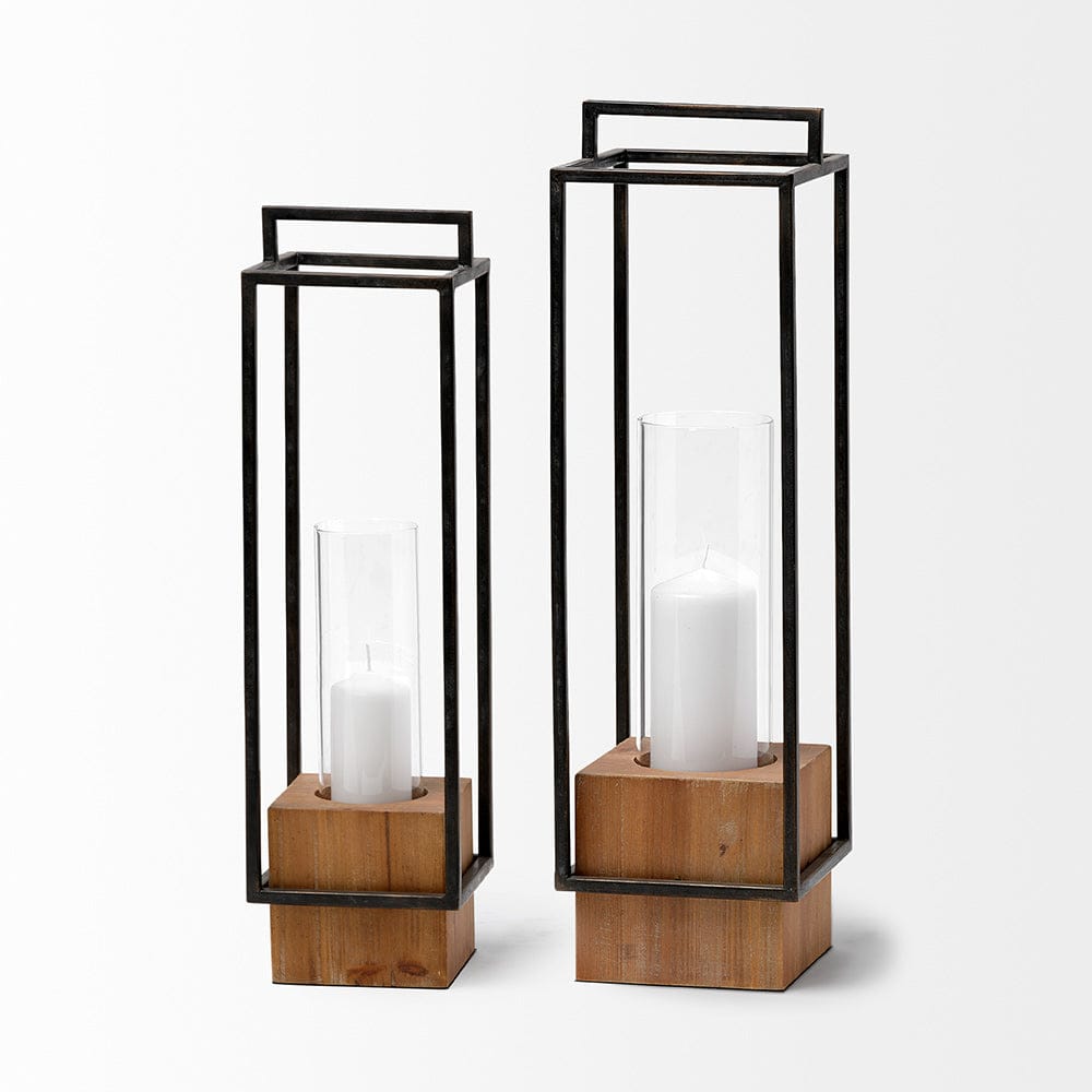 Mercana - Orionis Large Wood w/ Black Metal Lantern Candle Holder - 68652 view 4