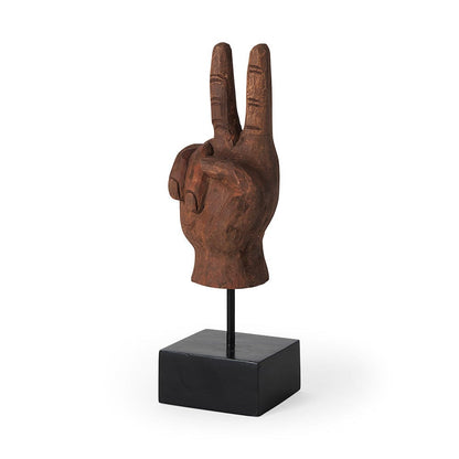Mercana - Pacem 4L x 4W Natural Wooden Carved Peace Sign Hand - 57949 view 1