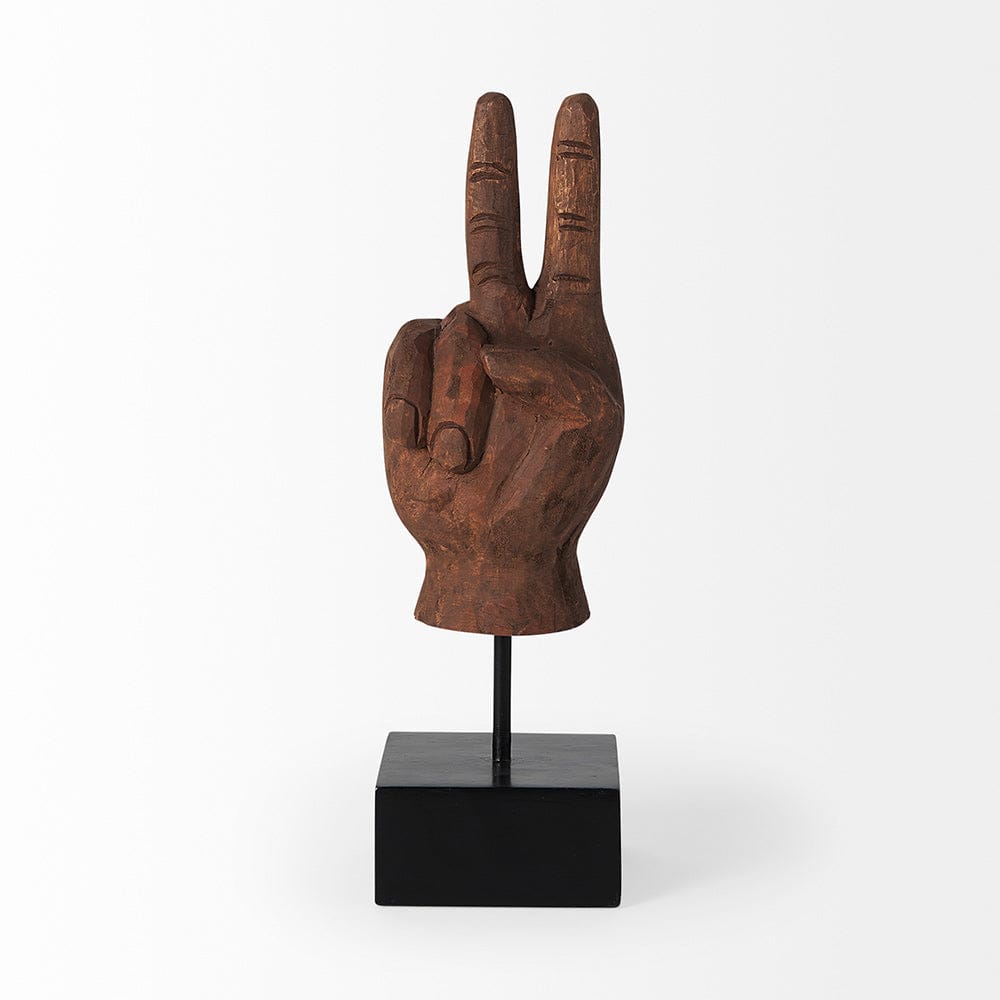 Mercana - Pacem 4L x 4W Natural Wooden Carved Peace Sign Hand - 57949 view 2