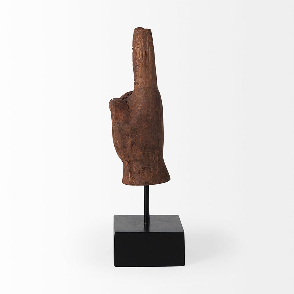 Mercana - Pacem 4L x 4W Natural Wooden Carved Peace Sign Hand - 57949 view 3
