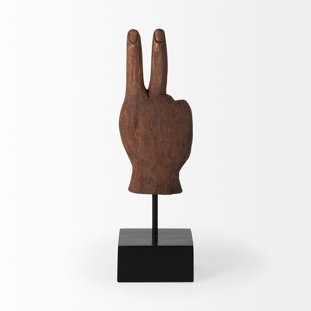 Mercana - Pacem 4L x 4W Natural Wooden Carved Peace Sign Hand - 57949 view 4
