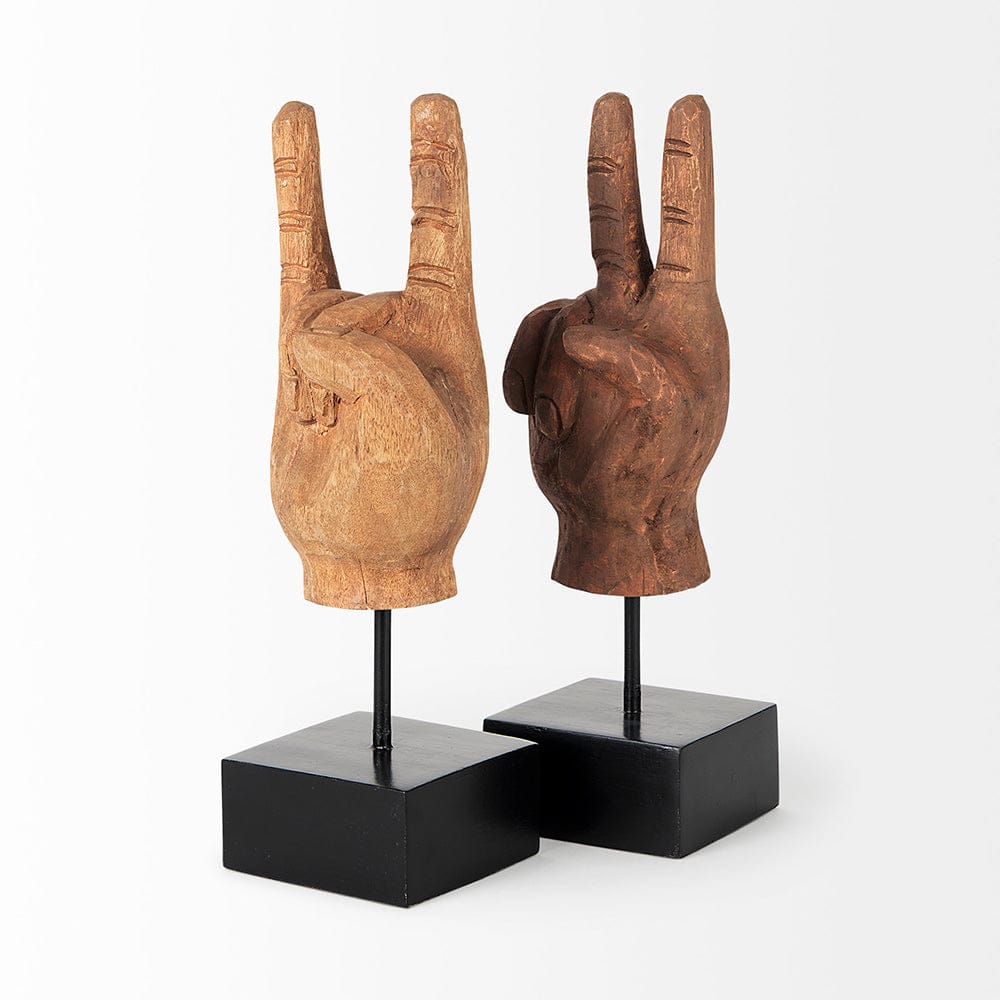 Mercana - Pacem 4L x 4W Natural Wooden Carved Peace Sign Hand - 57949 view 6