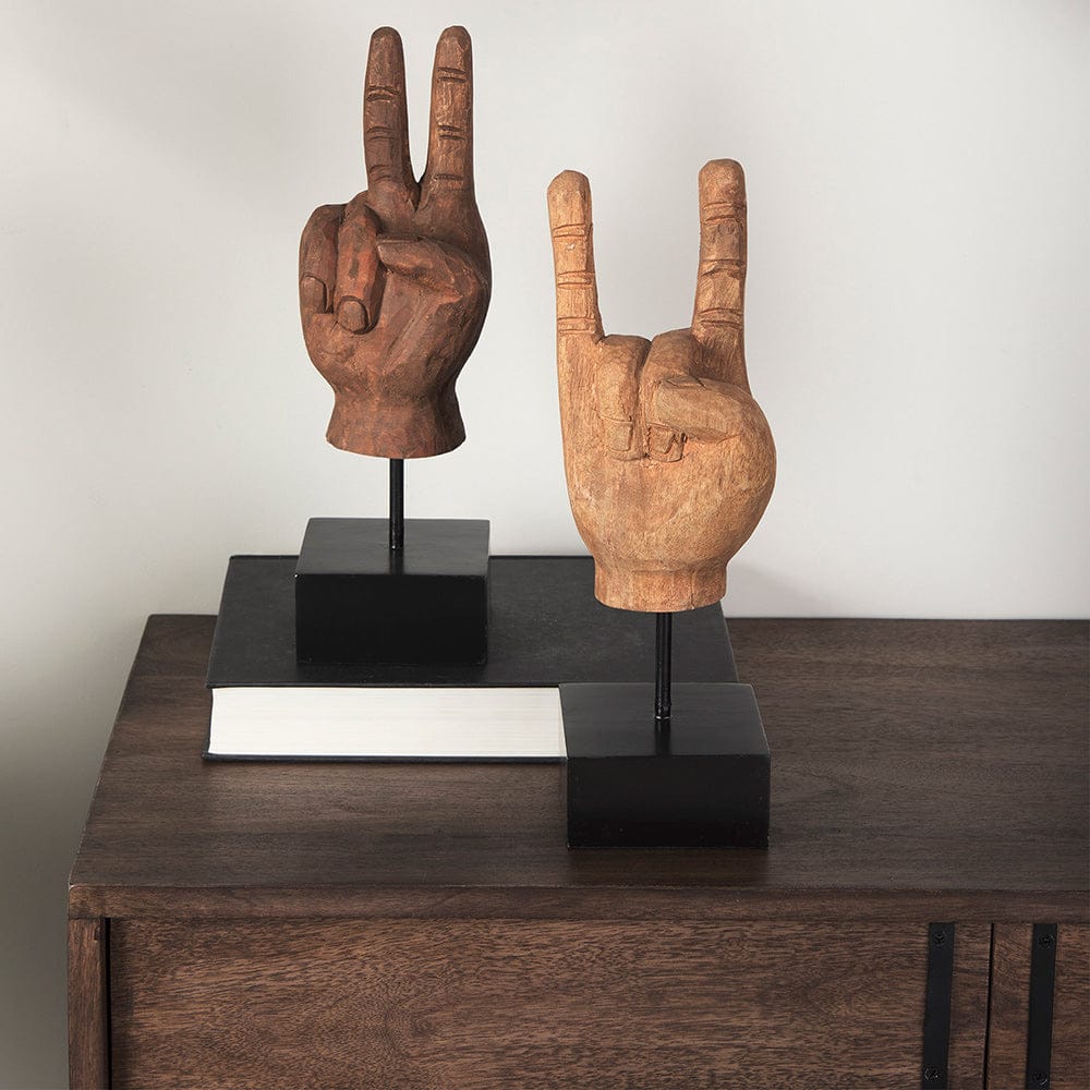 Mercana - Pacem 4L x 4W Natural Wooden Carved Peace Sign Hand - 57949 view 11
