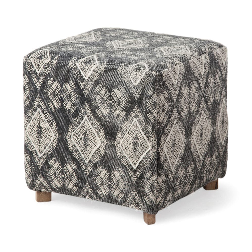 Mercana - Pallu 18.75"H Dhurrie Cotton Cover w/Four Wooden Legs Ottoman - 67489_CLOSEOUT view 1