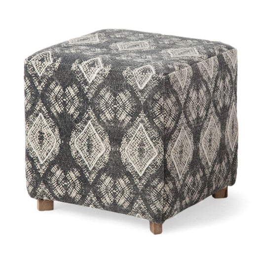 Mercana - Pallu 18.75"H Dhurrie Cotton Cover w/Four Wooden Legs Ottoman - 67489_CLOSEOUT view 1