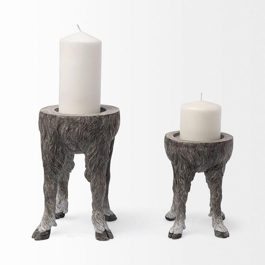 Mercana - Pan Small Gray Ceramic Hoofed Table Candle Holder - 68064_CLOSEOUT view 2
