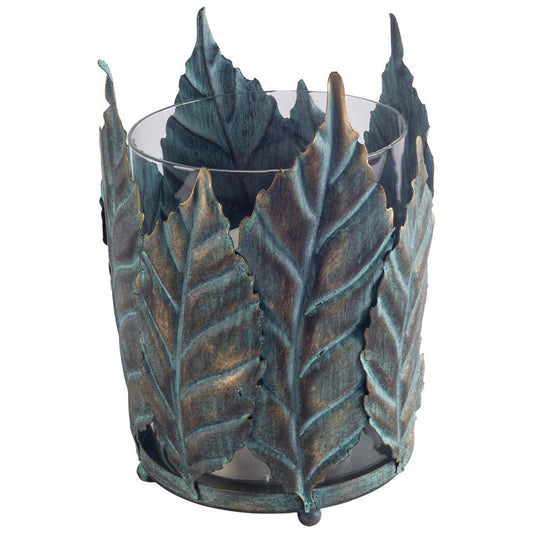 Mercana - Pana I Small Green/Gold Metal Leaf Table Candle Holder - 53333_CLOSEOUT view 1