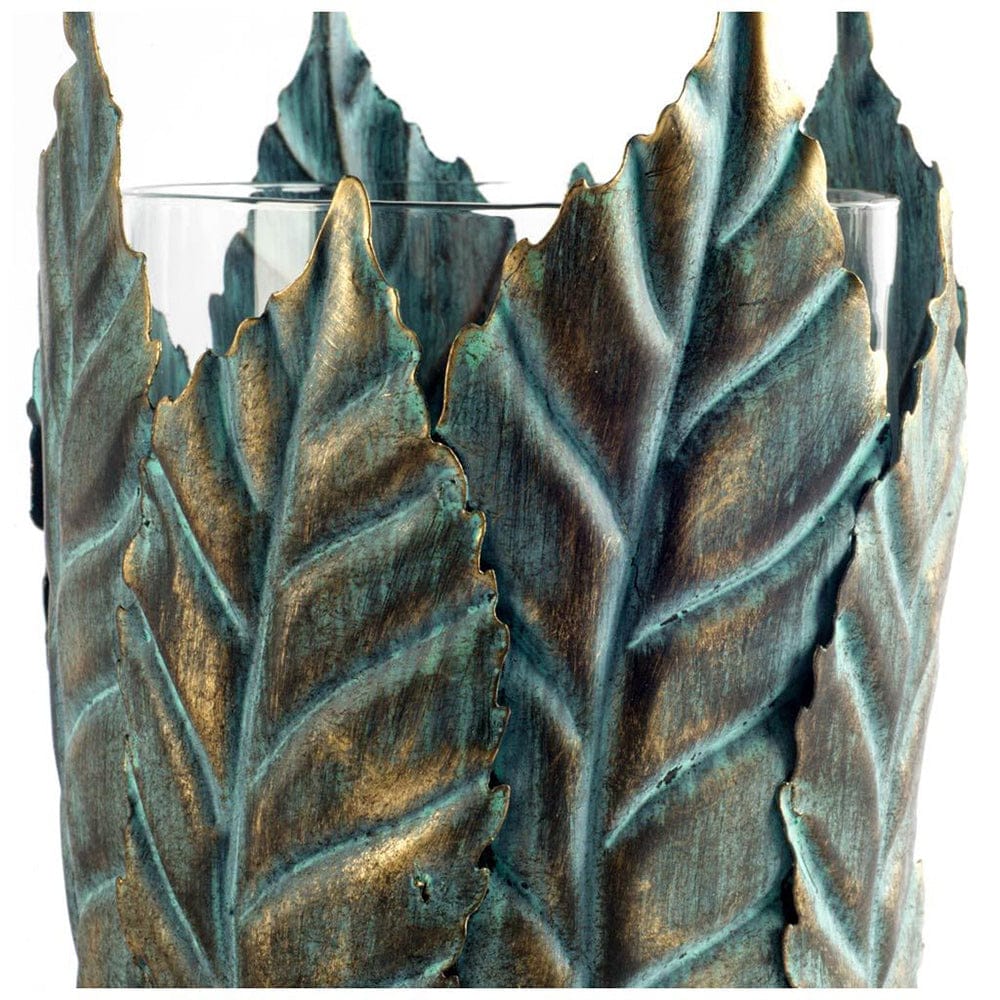 Mercana - Pana I Small Green/Gold Metal Leaf Table Candle Holder - 53333_CLOSEOUT view 2