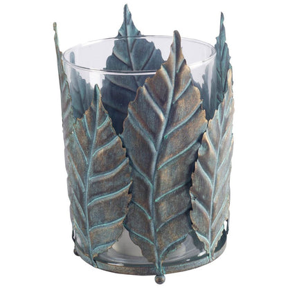 Mercana - Pana II Large Green/Gold Metal Leaf Table Candle Holder - 53334_CLOSEOUT view 1