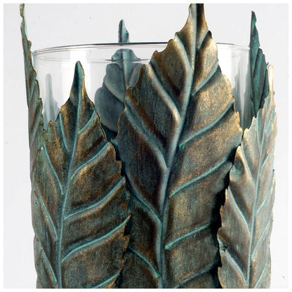 Mercana - Pana II Large Green/Gold Metal Leaf Table Candle Holder - 53334_CLOSEOUT view 2