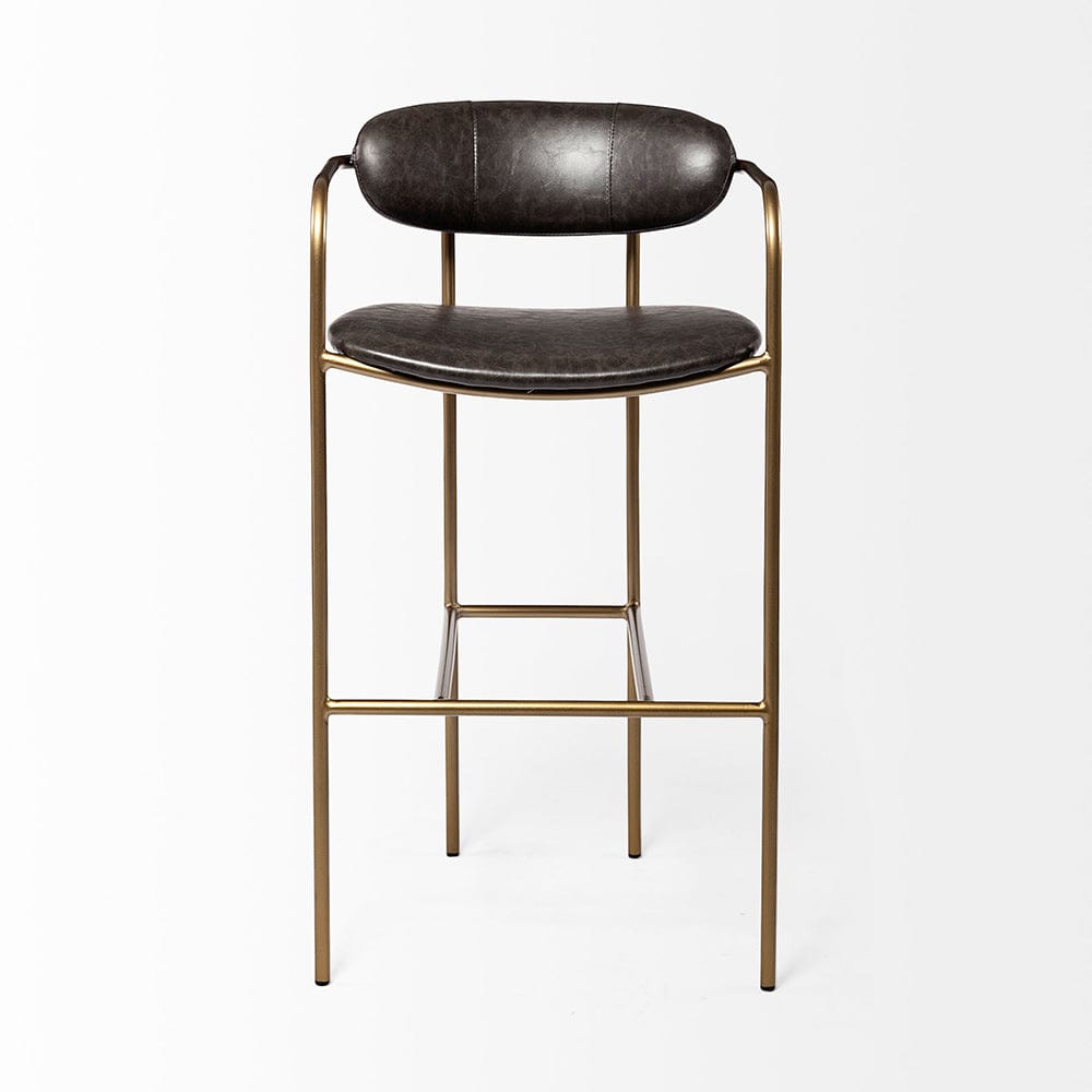 Mercana - Parker Brown Faux Leather Seat Gold Metal Bar Stool - 69363 view 2