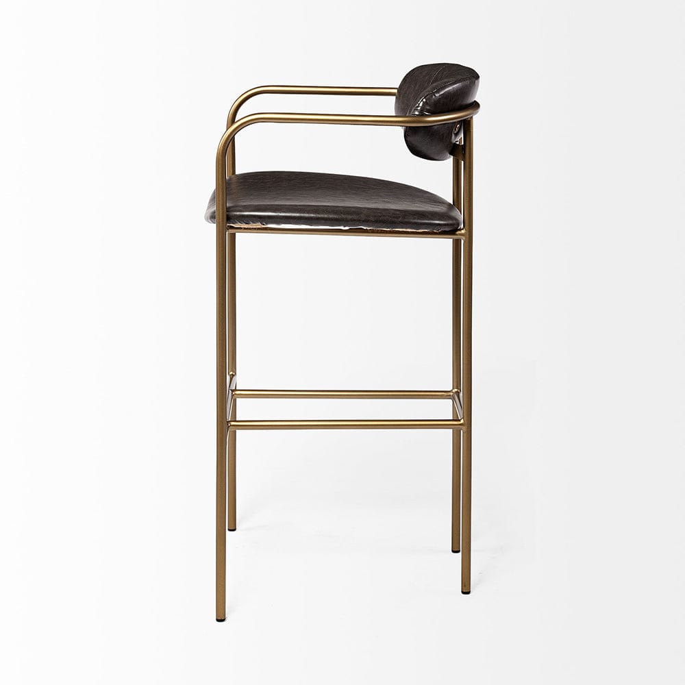 Mercana - Parker Brown Faux Leather Seat Gold Metal Bar Stool - 69363 view 3