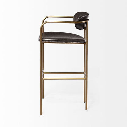 Mercana - Parker Brown Faux Leather Seat Gold Metal Bar Stool - 69363 view 3