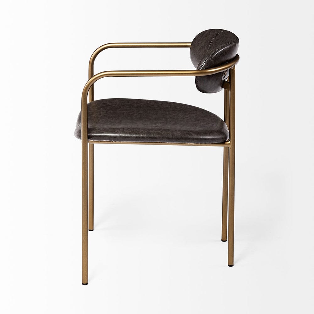 Mercana - Parker Brown Faux Leather Seat Gold Metal Dining Chair (Set of 2) - 69361 view 3