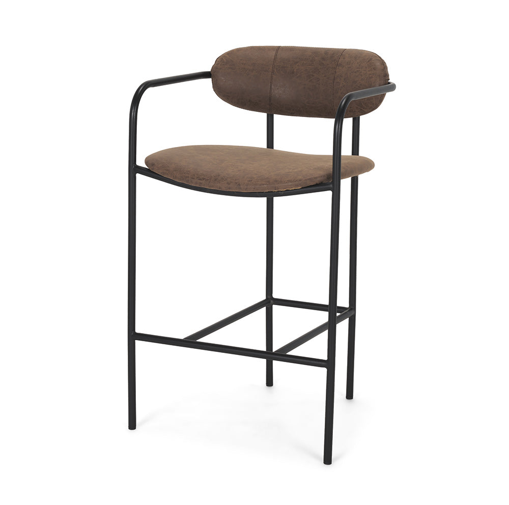 Mercana - Parker Muted Brown Faux Leather w/ Black Metal Counter Stool - 70780_CLOSEOUT view 1