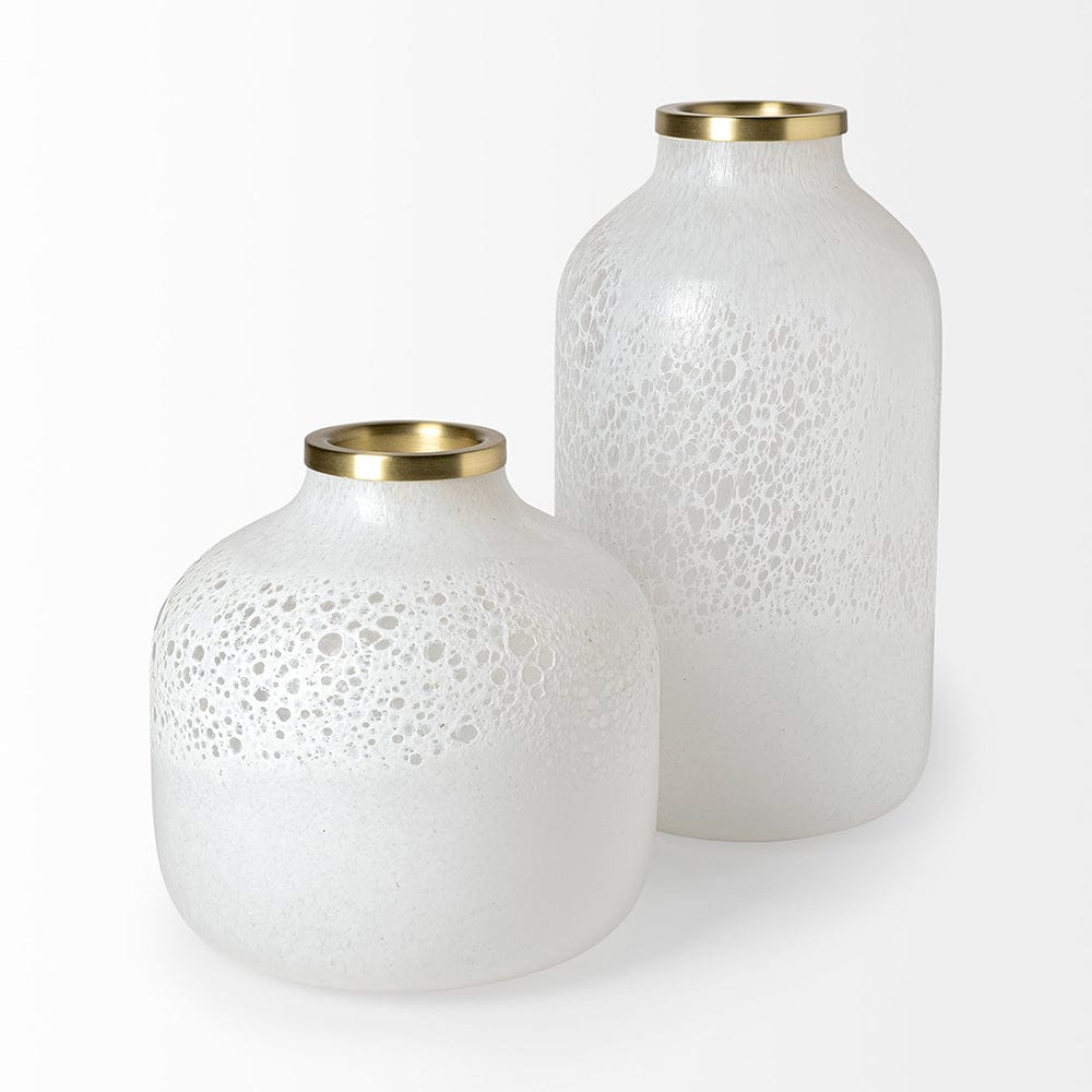 Mercana - Pearl Short White Gold Rim Glass Vase - 69034 view 7