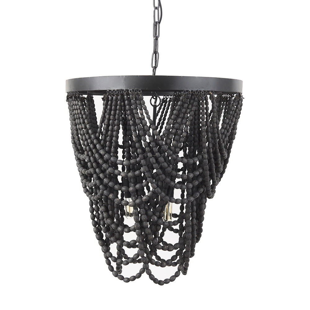 Mercana - Pendra 19.7L x 19.7W x 89.0H Black Metal Wooden Bead Three Bulb Chandelier - 69661 view 1