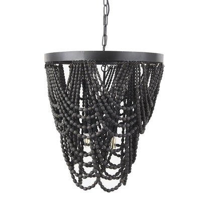 Mercana - Pendra 19.7L x 19.7W x 89.0H Black Metal Wooden Bead Three Bulb Chandelier - 69661 view 1