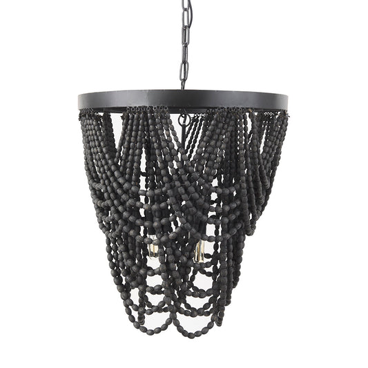 Mercana - Pendra 19.7L x 19.7W x 89.0H Black Metal Wooden Bead Three Bulb Chandelier - 69661 view 1
