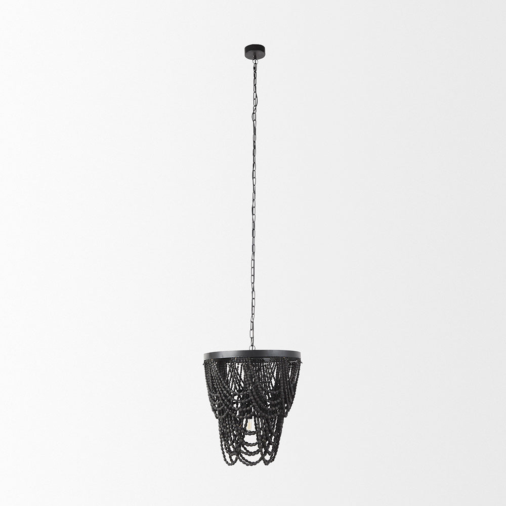 Mercana - Pendra 19.7L x 19.7W x 89.0H Black Metal Wooden Bead Three Bulb Chandelier - 69661 view 2