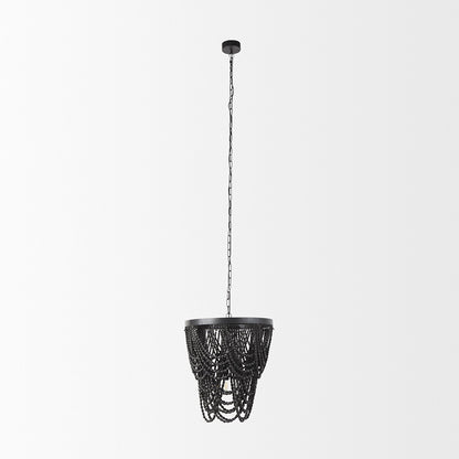Mercana - Pendra 19.7L x 19.7W x 89.0H Black Metal Wooden Bead Three Bulb Chandelier - 69661 view 2