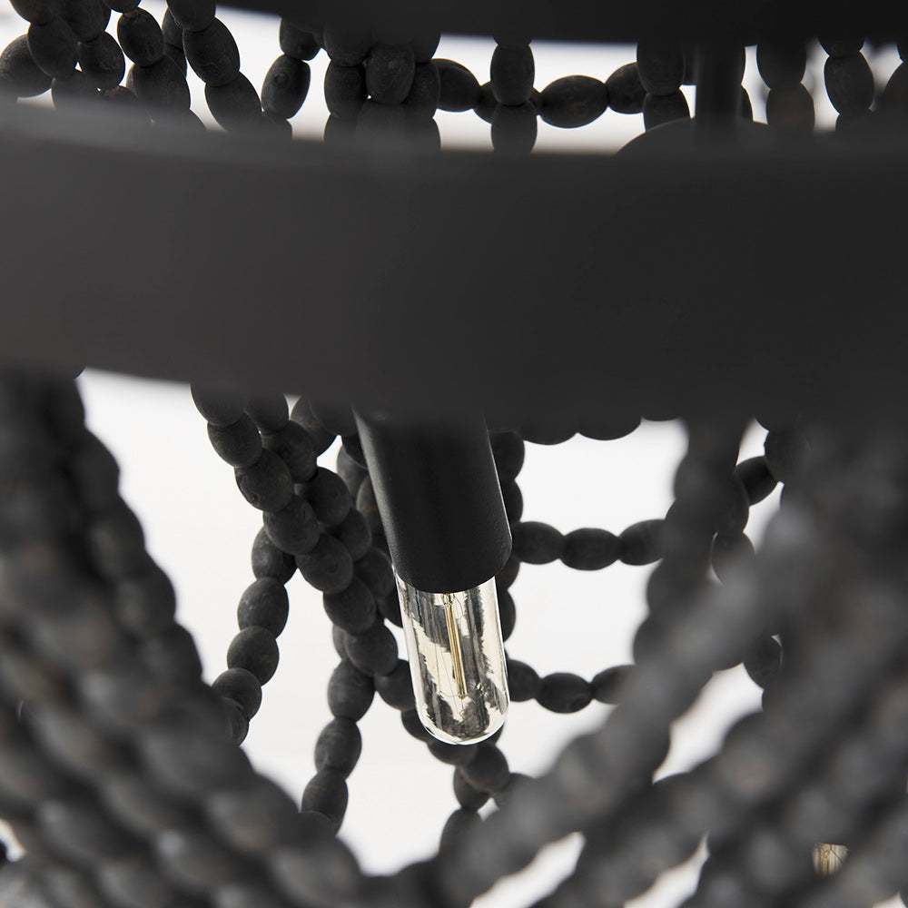 Mercana - Pendra 19.7L x 19.7W x 89.0H Black Metal Wooden Bead Three Bulb Chandelier - 69661 view 6