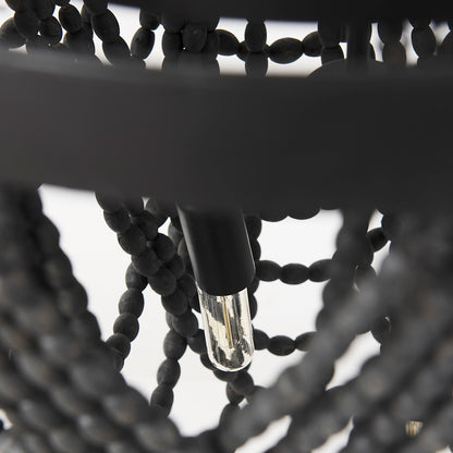 Mercana - Pendra 19.7L x 19.7W x 89.0H Black Metal Wooden Bead Three Bulb Chandelier - 69661 view 6