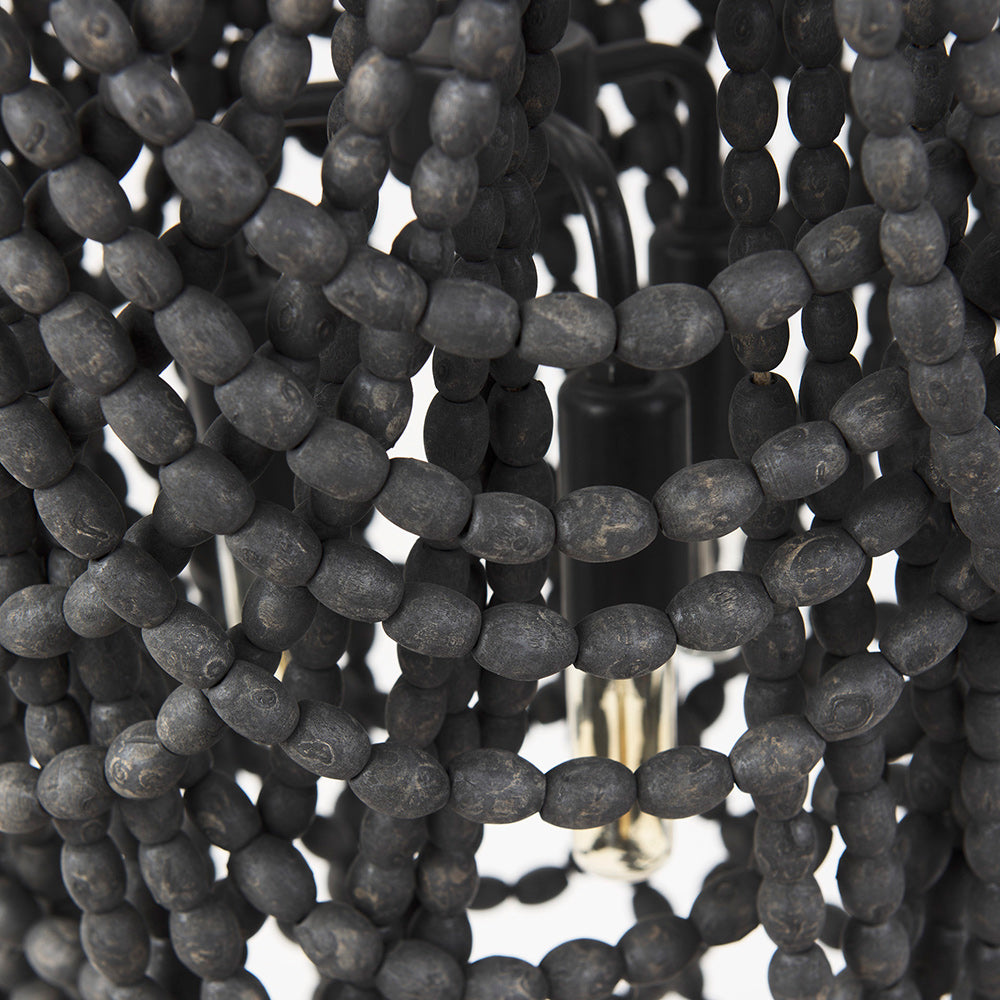 Mercana - Pendra 19.7L x 19.7W x 89.0H Black Metal Wooden Bead Three Bulb Chandelier - 69661 view 7