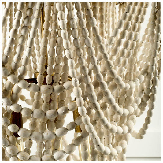 Mercana - Pendra 26"x23" Gold Metal Whitewashed Wooden Bead Three Bulb Chandelier - 65455 view 2