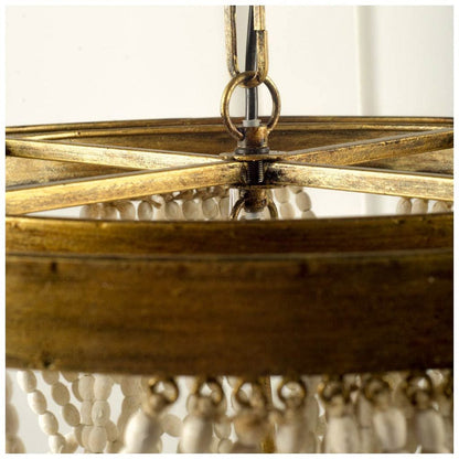 Mercana - Pendra 26"x23" Gold Metal Whitewashed Wooden Bead Three Bulb Chandelier - 65455 view 3