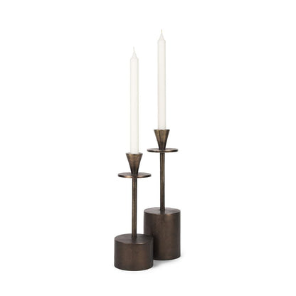 Mercana - Petria Antiqued Gold Textured Metal Taper Candle Holders - 70649 view 1